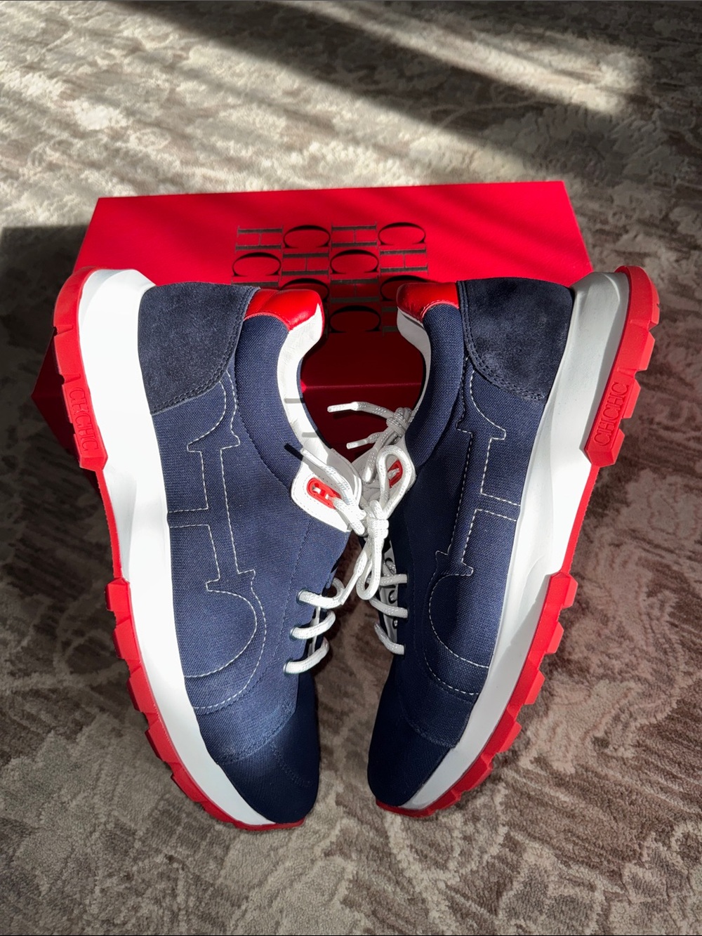 Carolina Herrera Navy and Red Kids Sneakers